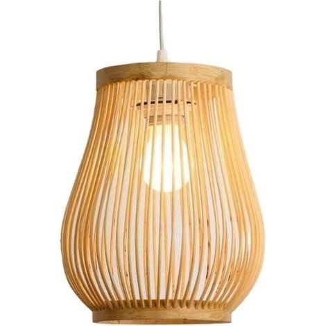 Suspension, Rétro Gourde Couloir Lampe Tissé Lanterne Simple Lumière Plafonnier Pendentifs Luminaire Suspendu Éclairage avec Forme Rotin pour Teahouse Salle À Manger Patio en Beige, 7.87 pouces/20cm (1/4)