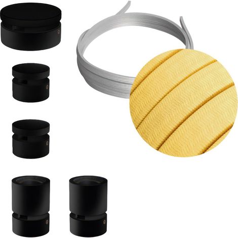 Sistema Filé Wiggle Kit - con cavo di 3 m per catenaria e 5 componenti in legno verniciato nero per interni