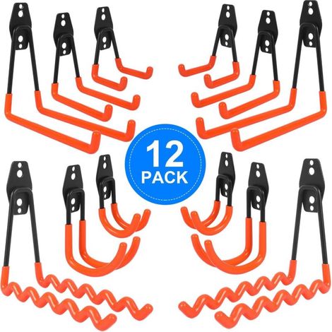 12Pcs Crochet Rangement Garage, Crochet Garage Avec Revêtement Anti-Dérapant, Crochets Muraux Garage Incluant Crochet Vague, Crochet J, Crochet Carré, Pour Outils Êlectriques, Vélos, Êchelle