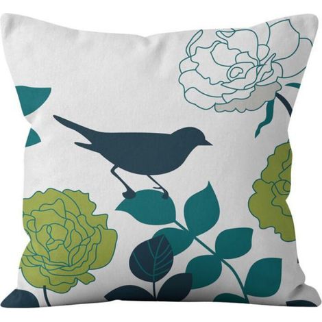 Taie D Oreiller - Lin - 45x45 Cm - Motif Floral Vert Gris - Fermeture Eclair Cachee - Lot De 4 (1/5)