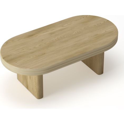 Mesa de centro ovalada estilo mid-century en MDF y madera, color natural, 120 x 60 x 41,5 cm, HOMVRA (1/5)