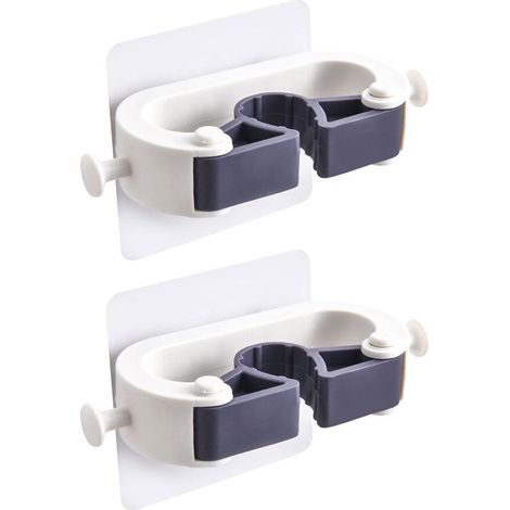 Support Mop - Sans Perçage - Pour Balai Seau Toilette Brosse - Blanc - 2 Pièces (1/5)
