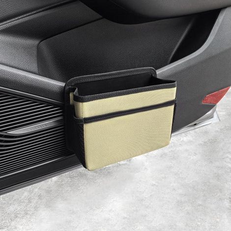 Auto Mülleimer faltbar mit Deckel, Aufbewahrungsbehälter für Tür & Sitz, Beige (1/5)