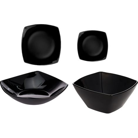 Set Piatti quadrato ECLISSI nero 19 Pezzi Servizio Tavola Moderno Impilabili Salvaspazio con Piatti Piani Fondi Dessert e Insalatiera per 6 persone Eleganza Resistente Igienico per Casa e HORECA (1/5)
