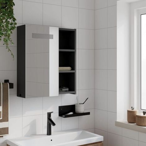 Meuble de Salle de Bain avec Miroir LED Noir, 45x13x52 cm, Armoire de Toilette Murale Moderne et Élégante, Rangement Compact pour Petit Espace (1/5)