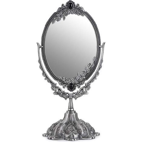 Espejo de maquillaje, espejo decorativo ovalado vintage y espejo de doble cara (plateado) (1/5)