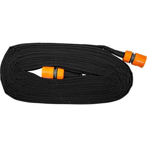 Tuyau Poreux Plat Textile RURIS 1215PC - 15 m Tissu Oxford 210D Economie d'Eau jusqu'a 80% Debit 9-10 L/min Pression 4 bar Connecteurs 1/2 pouce Inclus (1/5)