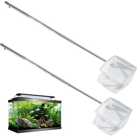 Set De 2 Epuisette Aquarium, Épuisettes Miniatures pour Aquarium avec Manche Télescopique en Acier Inoxydable – Filet De Pêche À Mailles Fines pour Aquarium, Étang Et Nettoyage, 8 X 6,5 Cm
