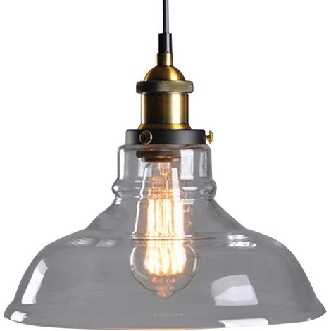 Verre Rétro Suspension Luminaire Industrielle Vintage Lustre Edison Culot E27 Plafonnier Lampe de Plafond Américain Abat-jour pour Salon Chambre Cuisine Transparent (1/5)