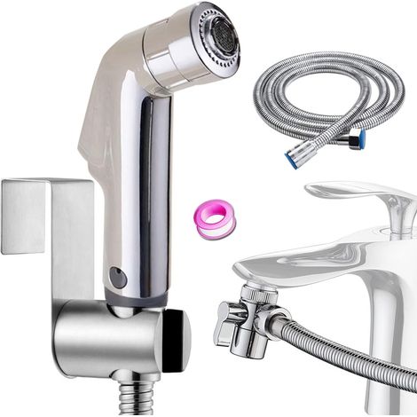 Kit Douchette wc tête de pulvérisation réglable à double mode, kit de pulvérisation de couches en tissu ABS chromé pour bébé avec distributeur de robinet (1/5)