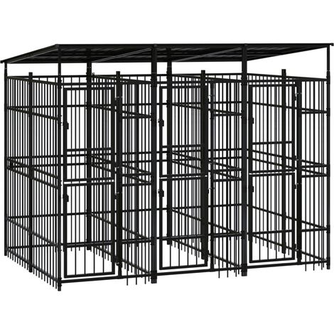 Cuccia gabbia per animali da esterno pac con tetto per cani in acciaio 5,53 m² nero 020041761