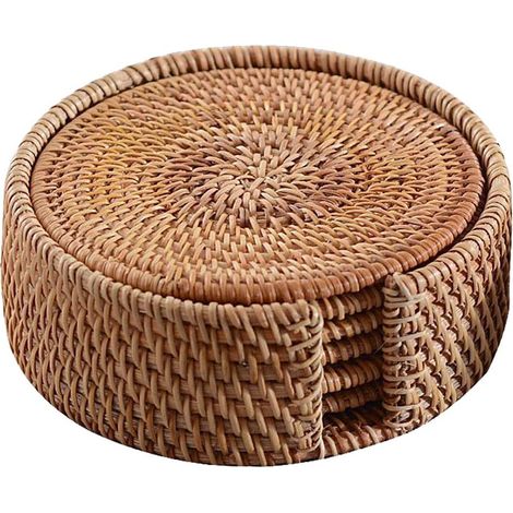 Sous-verres tissés en rotin sous-verres ronds coussins isolants tapis de bureau - 6 pièces (1/5)