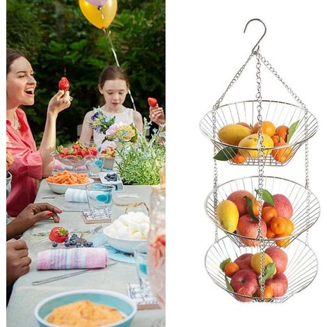 Dreistöckiger Hängeblumenkorb / Obstkorb / Blumenständer aus Eisen / Obstkorb (1/5)