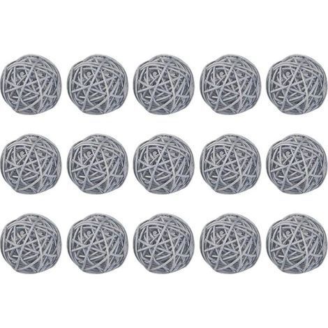 Boules de Rotin en Osier Bricolage Artisanat à La Main Vigne Boule Ronde Pendentif Décoration de Table de Mariage pour Bébé Chambre Pépinière Maison 15 Pièces 5 Cm,gris (1/4)
