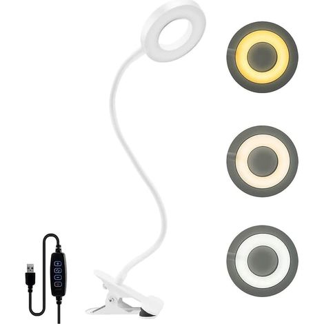 Lampe de bureau à pince Cisea 48 LED, lampe de lecture à pince à luminosité réglable, lampe de chevet à pince USB, lampe de bureau LED pour étudier et travailler, blanche (1/5)