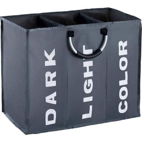 Panier à linge Gris clair 80L, en tissu Oxford double couche imperméable, avec poignées en aluminium, grande capacité de rangement pour linge de maison (1/4)