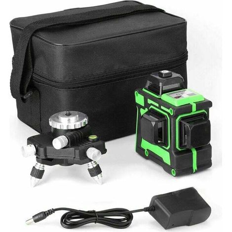 Kit livello laser 3D 12 linee, supporto triangolare, piastra ferro, alimentazione, custodia, manuale (spina UE, supporto muro non incluso) (1/3)