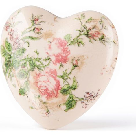 Décoration coeur céramique beige rose 11x11x4cm