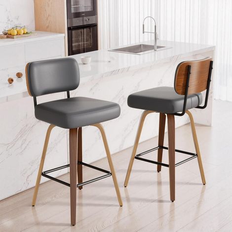 Drehbarer Barhocker 4er Set mit Rückenlehne, 65cm Sitzhöhe, PU-Leder & Massivholz (1/5)