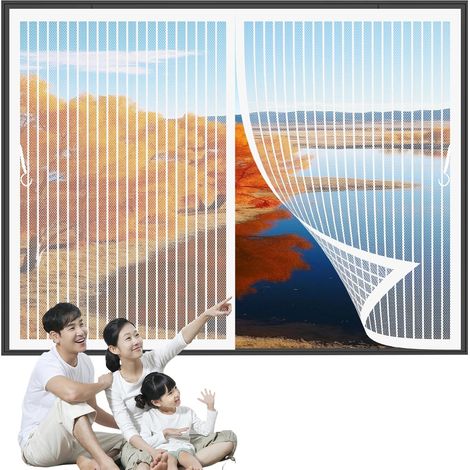 Magnetisches Fenster-Moskitonetz 98 x 80 cm (B x H), magnetischer Verschluss von oben bis unten mit automatischer Schließung, Anti-Moskito-Vorhang für verschiedene Fenstertypen, Weiß