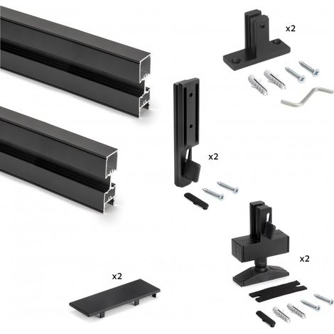Emuca Kit de perfiles con herrajes para montaje en L, Aluminio y Zamak, Negro texturizado , 2 uds