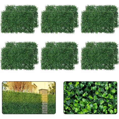Lot de 12 parois en plantes artificielles pour jardin - Protection contre les UV - 60 x 40 cm - Vert foncé (1/5)
