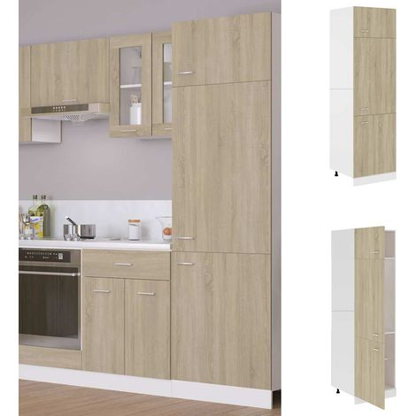 Armoire de cuisine de réfrigérateur - Meuble de rangement Style Contemporain  Chêne sonoma 60x57x207 cm Aggloméré BV135216 - BonneVie (1/5)