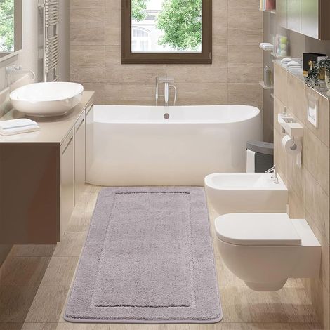 Tapis de Bain Microfibre Lavable Antidérapant 60x150 cm, Gris (1/5)