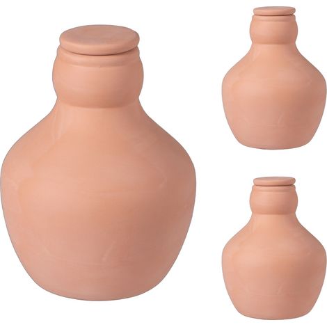 Relaxdays Ollas, juego 3, 500 ml, cerámica, riego radicular, bancales e invernaderos, menor pérdida de agua, terracota (1/5)