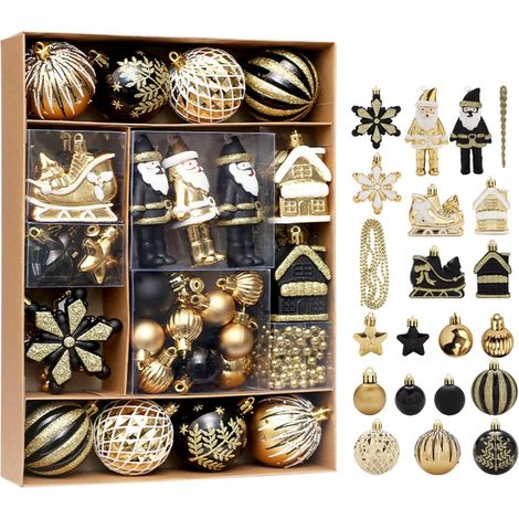 50pcs Boules de Noël Ornements, Boules de Noël en Plastique Incassable Ornements Suspendus Décorations pour Arbre de Noël Vacances Mariage Noël Décoration de Fête (Noir) (1/4)