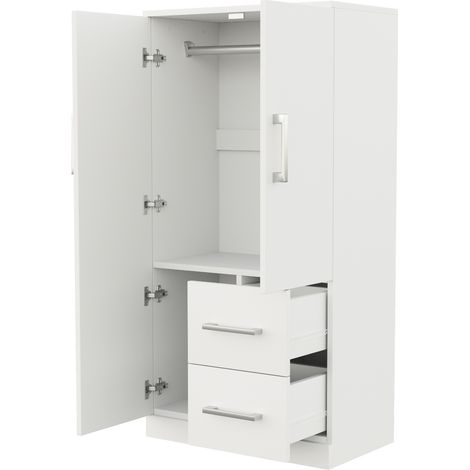 Armadio bianco 70 x 40 x 135 cm con 2 cassetti e vani contenitori (1/5)