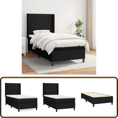 Sommier à lattes de lit avec matelas Noir 100x200 cm Tissu - Lit Double - Lit Tapissier - Literie - Chambre À Coucher - Matelas À Ressorts Ensachés