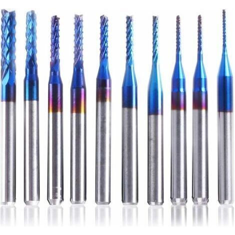 BUNTHAUS Fraise CNC 10Pcs Nano Blue Coat, 0,8-3 mm, queue de 1/8