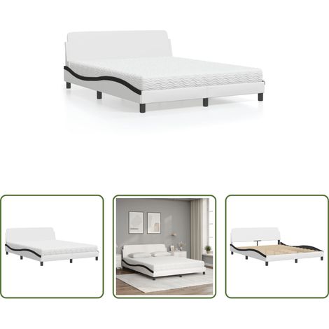 Matelas en mousse - Lit avec matelas Dover blanc et noir 160x200 cm similicuir (1/5)