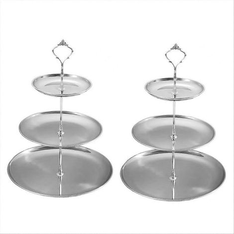 Plateau à plusieurs étages en acier inoxydable, assiette à dessert, assiette à fruits argentée