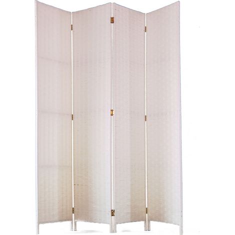 Pegane – Paravent 4 panneaux tressé en fibres naturelles – Dimensions 180x45 cm – Couleur blanc – Design moderne pour séparation d'espace (1/2)