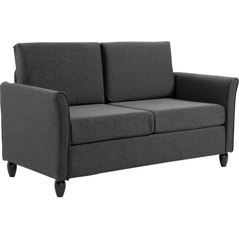 Zweisitzer-Sofa mit breiter Sitzfläche, abnehmbaren Kissen, Bezug in Leinenoptik und Schaumstoffpolsterung, 141 x 70 x 78 cm, dunkelgrau und schwarz
