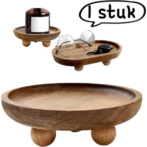 Boîte de rangement ronde en bois naturel – Plateau décoratif pour aromathérapie, clés, bijoux, desserts ou accessoires photo – 12,9 × 12,9 × 4,5 cm (1/5)