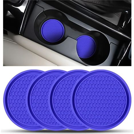 4 Pieces Universal Anti-Slip Silicone Car Coasters, PVC Cup Holder, Thick PVC Car Coaster, Universal Car Cup Mats, Car Cup Coaster (Dark Blue) (1/5)