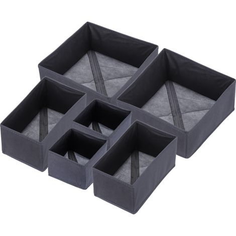 Boîte de rangement pliable en tissu avec 6 compartiments pour chaussettes,sous-vêtements,tiroirs,panier de rangement pour vêtements,écharpes et cravates - Gris foncé (1/5)