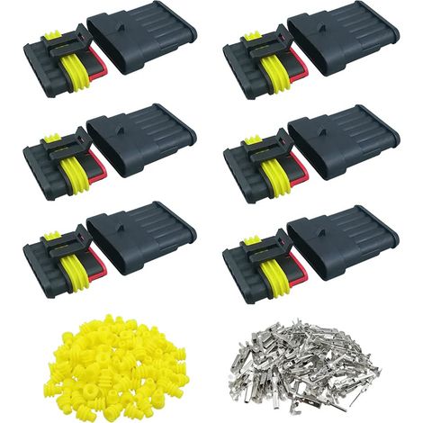 6 Set 6 Broches Voiture Imperméable Électrique Connecteurs, Kit de Prise de Fiche de Connecteur Électrique Étanche Scellé, pour Voiture Camion Bateau (1/5)