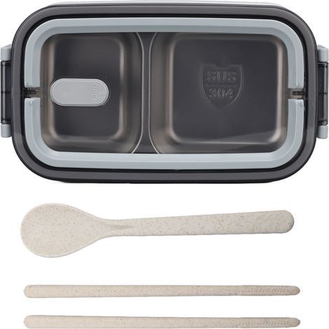 Boîte à bento 2 compartiments 1400 ml, isotherme en acier inoxydable, compartiments étanches, idéale pour le bureau (blanche). (1/5)