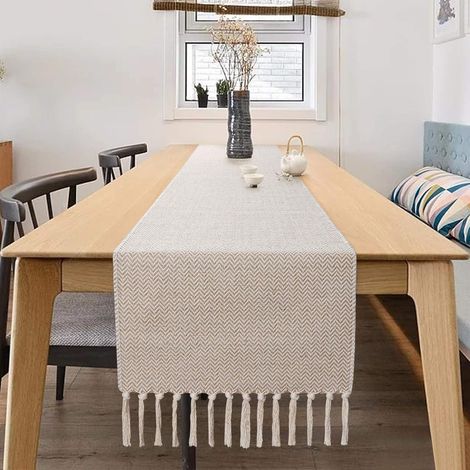 Chemin de Table en Coton et Lin avec Pompons Faits à la Main,Collection de Table, décorations de Table pour Pique-Nique, fête,Cuisine, Mariage (1/5)
