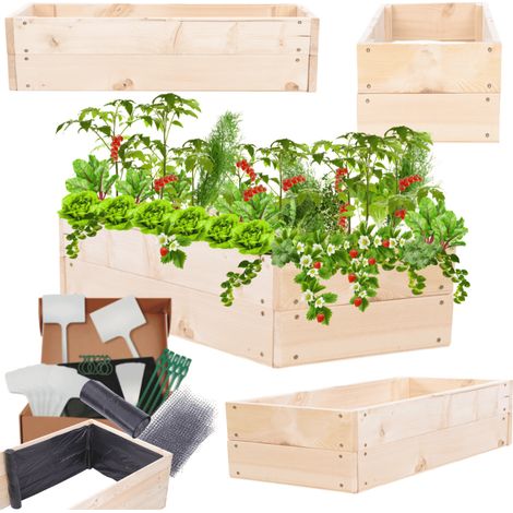 MODO24 Carré potager ZP06 surélevé en bois de pin massif pour jardin et terrasse, 18x103x60 cm, naturel