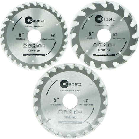Dapetz ® 3 PC TCT Circular Fine Cutting Wood Saw Blade 150mm 16, 24, 30 Teeth 20mm Bore Carbide Finishing Saws for Woodworking Compatible with Bosch Makita Etc (1/5)
