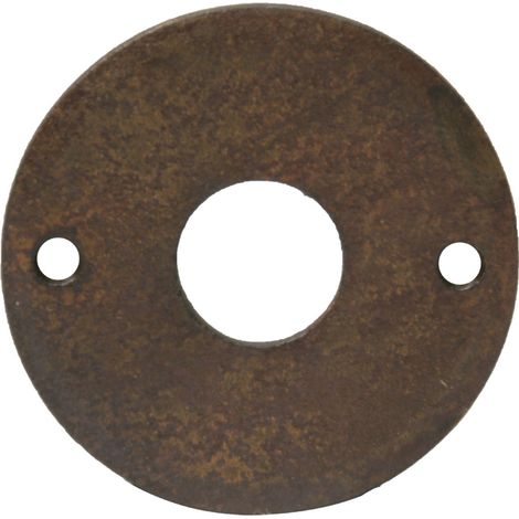 Brionne – Rosace pour porte en fer – Décor rouillé ciré – Modèle bec de cane – Diamètre 43mm – Entraxe 34mm – Épaisseur 2mm