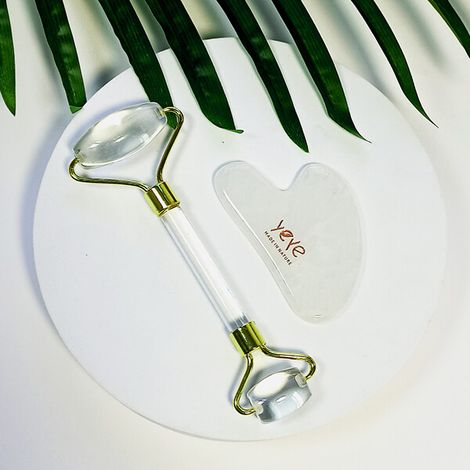 Set composto da rullo e pietra Gua Sha per massaggio e relax - cristallo Yeye naturale (1/4)
