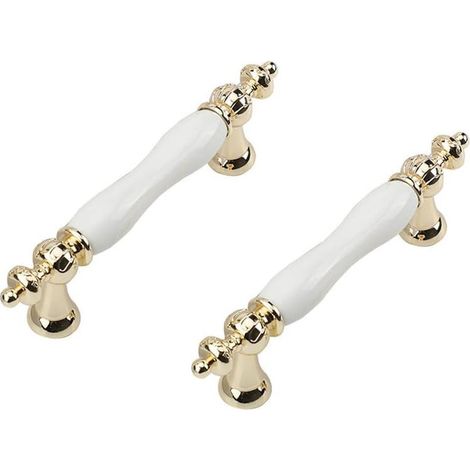 2 Pcs Céramique Poignée De Porte Vintage Armoire Porte Poignées Meubles Cuisine Tiroir Poignées Pour Placards Barres Poignées Armoire Boutons Blanc 96mm (1/5)