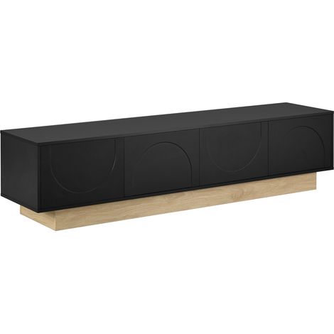 Mueble TV negro con vetas de madera 175 cm MDF diseño minimalista curvado (1/5)