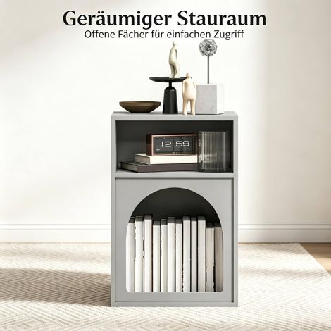 2er-Set Nachttische 40 x 30 x 60 cm aus grauem MDF mit offenen Ablagen – MEUBLIV (1/5)